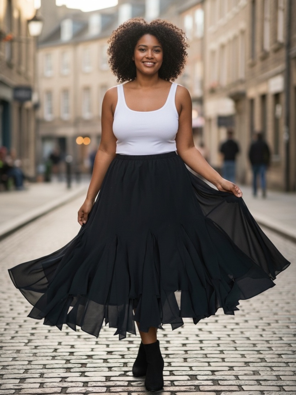 NWT MSK BLACK CHIFFON TRUMPET SILHOUETTE HANDKERCHIEF HEMLINE MIDI SKIRT LUXURY